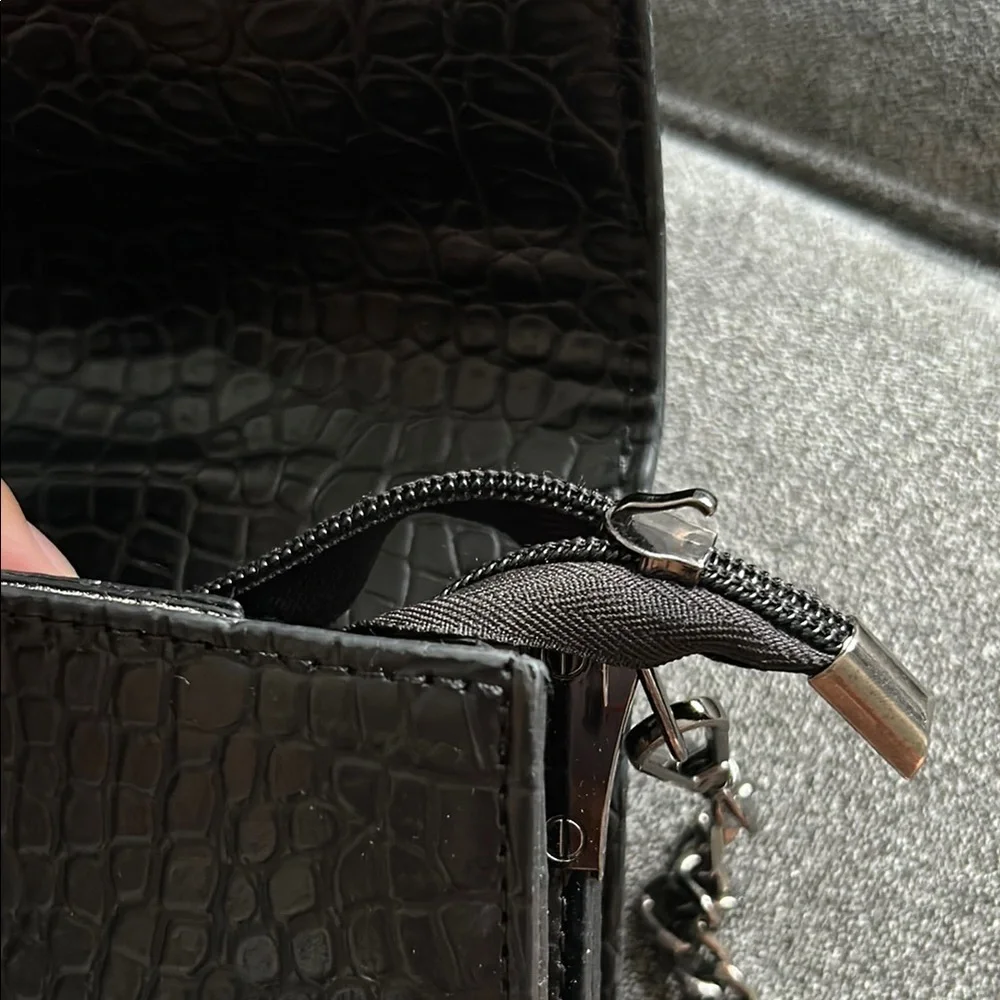 Black Croc-Embossed Crossbody Bag